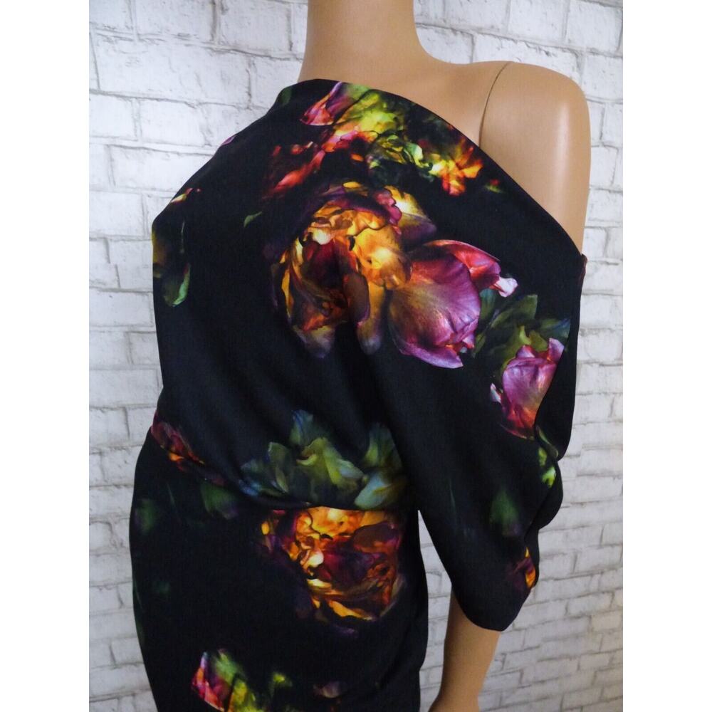 $225 Alexia Admor Draped Shoulder Olivia Black Floral Dress Small NEW A506 - Picture 10 of 15